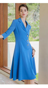 Blue Faux Wrap Midi Dress